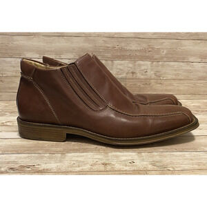 Mens Ankle Boots Size 45 Brown Leather Duomo Made In Italy Square Toe Slip On
